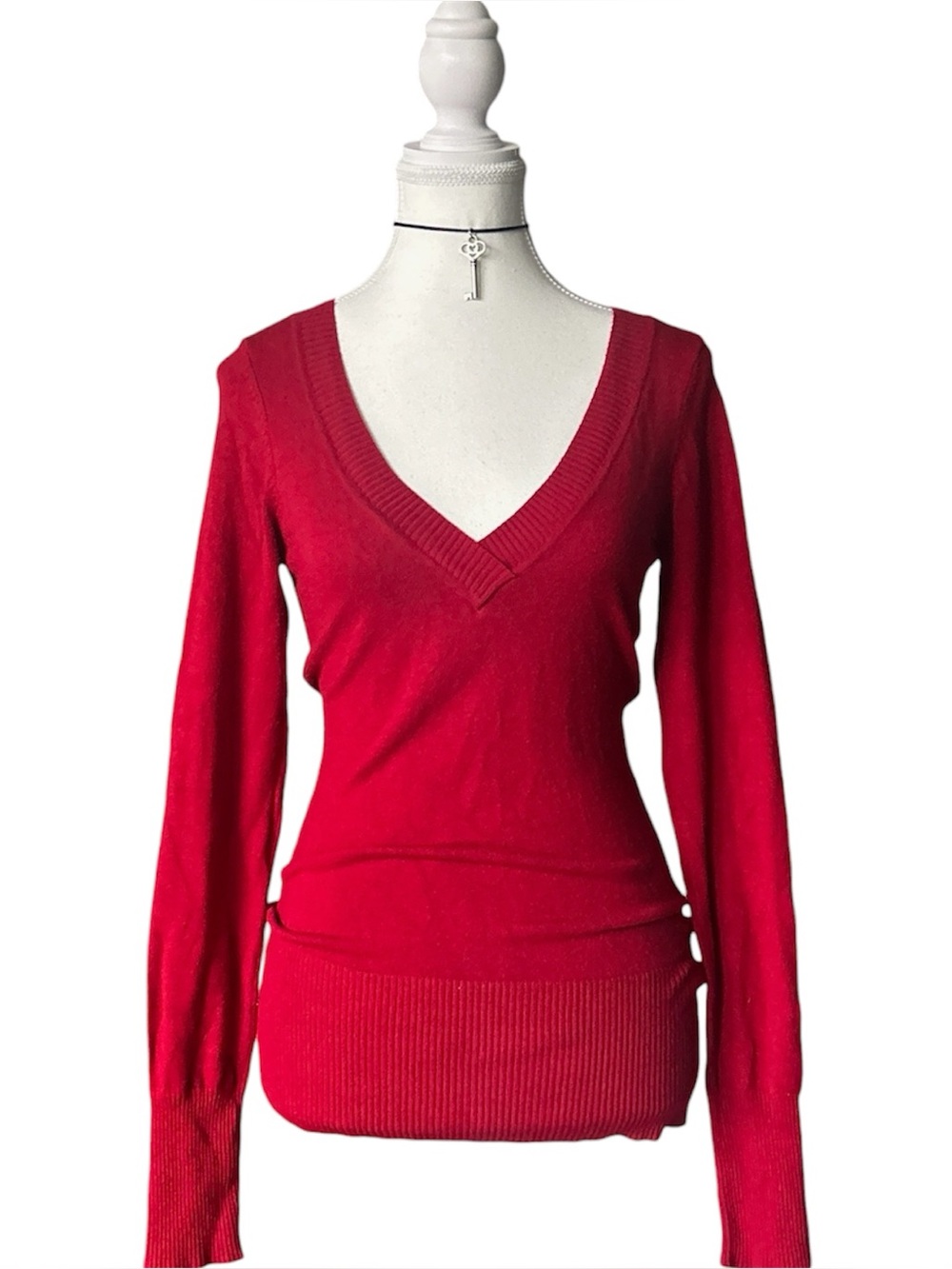 Y2K “Chado” Basic Red V-Neck Knit Long Sleeve Top